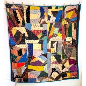 Wow! Antique Hand Made Crazy Quilt Victorian Embroidered Signed Silk Velvet Vtg